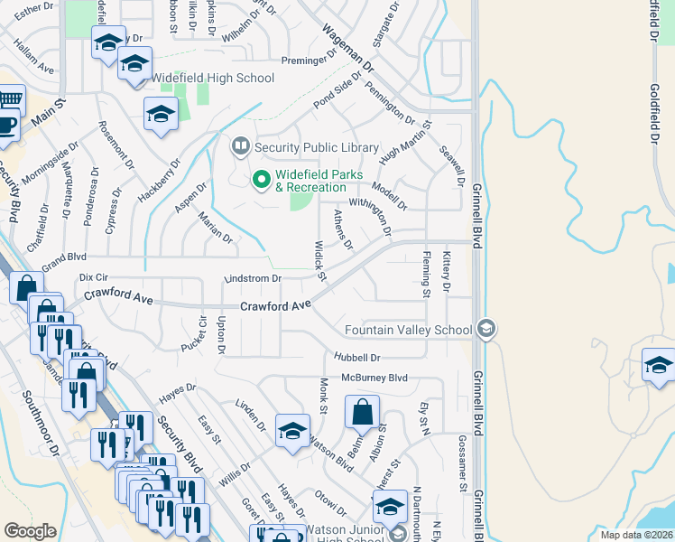 map of restaurants, bars, coffee shops, grocery stores, and more near 925 Lindstrom Drive in Colorado Springs