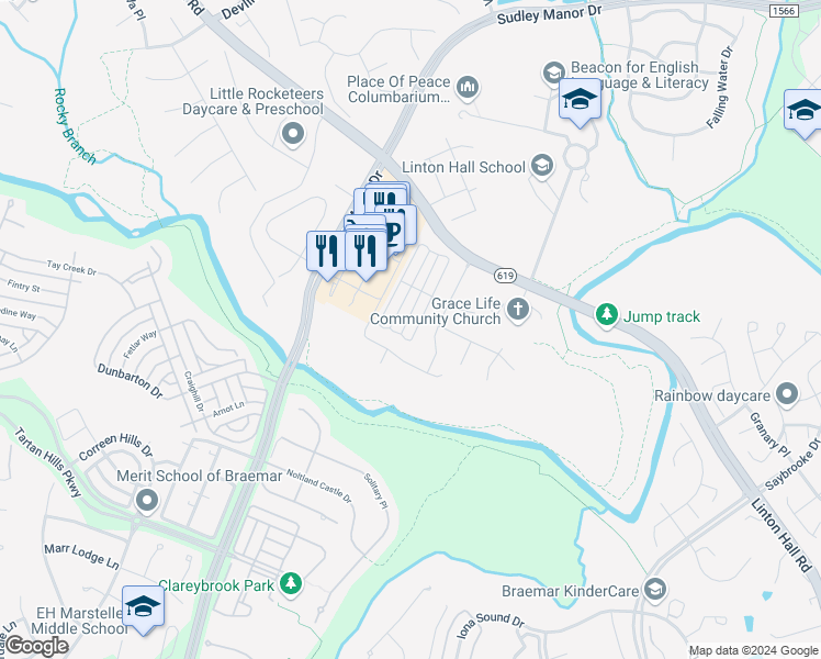 map of restaurants, bars, coffee shops, grocery stores, and more near 9508 TARVIE Circle in Bristow