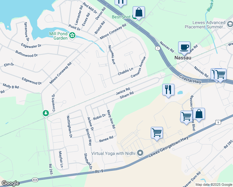 map of restaurants, bars, coffee shops, grocery stores, and more near 31703 Siham Road in Lewes