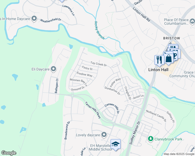 map of restaurants, bars, coffee shops, grocery stores, and more near 13033 Ormond Dr in Bristow