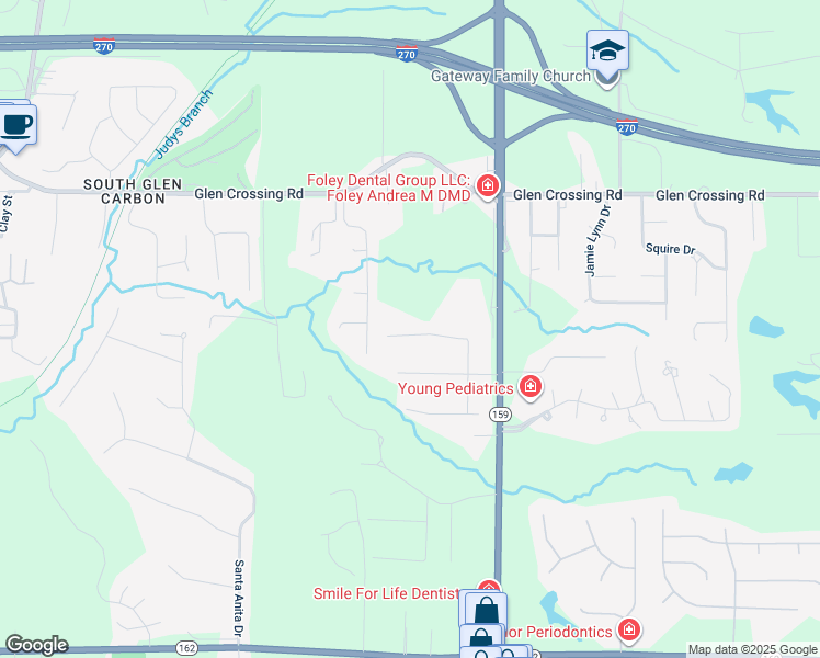 map of restaurants, bars, coffee shops, grocery stores, and more near 40 Carma Street in Glen Carbon
