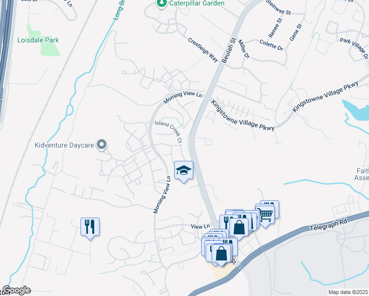 map of restaurants, bars, coffee shops, grocery stores, and more near 7731 Island Creek Court in Alexandria
