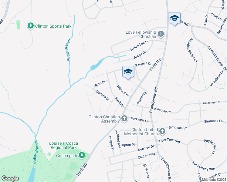 map of restaurants, bars, coffee shops, grocery stores, and more near 5904 Spell Road in Clinton