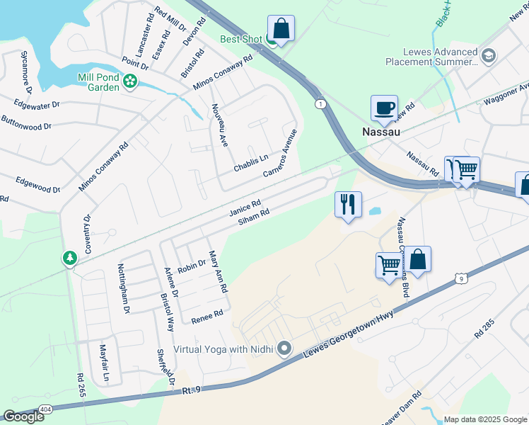 map of restaurants, bars, coffee shops, grocery stores, and more near 31787 Siham Road in Lewes