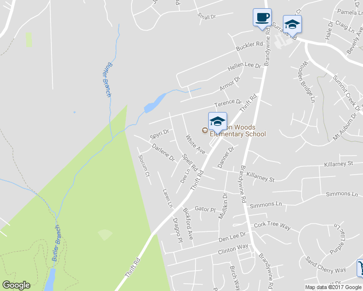 map of restaurants, bars, coffee shops, grocery stores, and more near 5904 Spell Road in Clinton