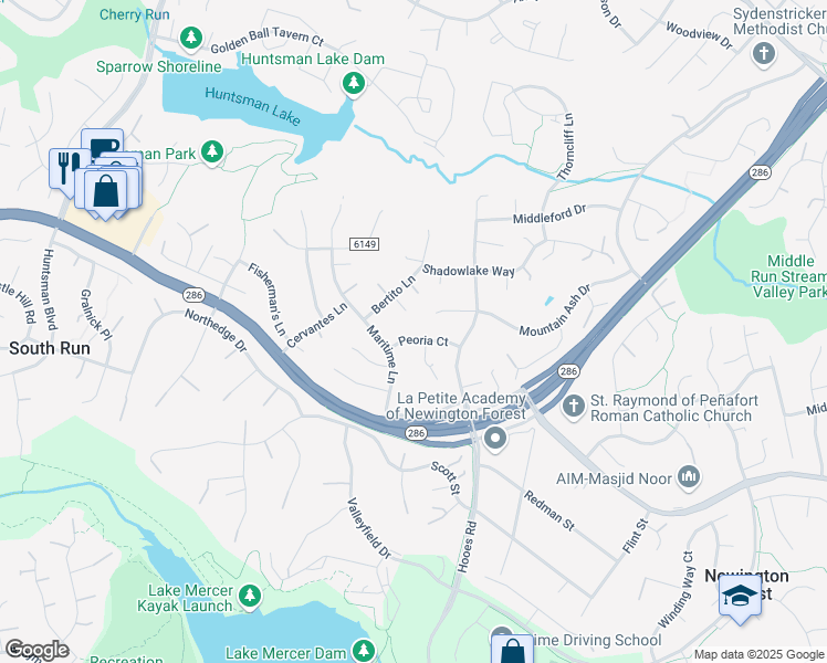 map of restaurants, bars, coffee shops, grocery stores, and more near 8918 Peoria Court in Springfield