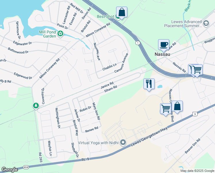 map of restaurants, bars, coffee shops, grocery stores, and more near 31690 Janice Road in Lewes