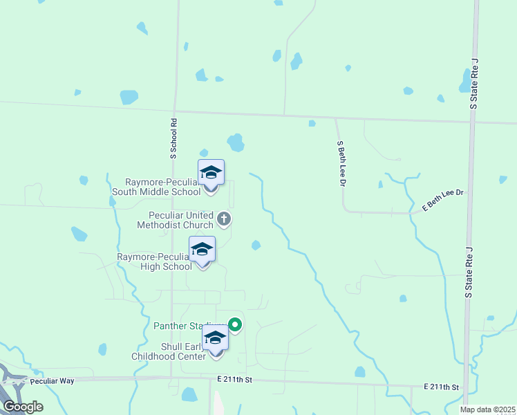 map of restaurants, bars, coffee shops, grocery stores, and more near 20501 South School Road in Peculiar