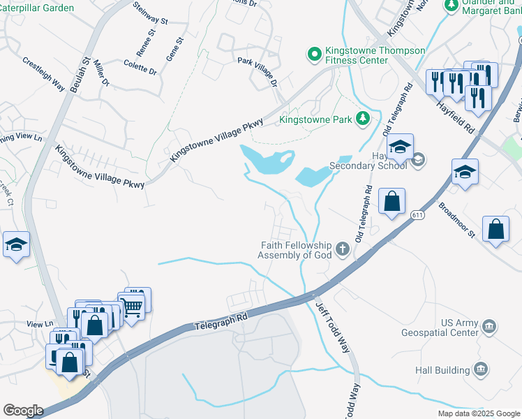 map of restaurants, bars, coffee shops, grocery stores, and more near 7762 Belvale Drive in Kingstowne