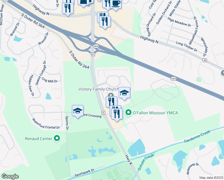 map of restaurants, bars, coffee shops, grocery stores, and more near 103 Lamplighter Way in O'Fallon