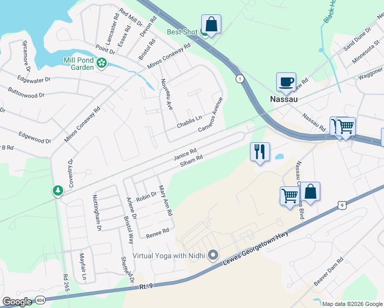 map of restaurants, bars, coffee shops, grocery stores, and more near 31742 Siham Road in Lewes