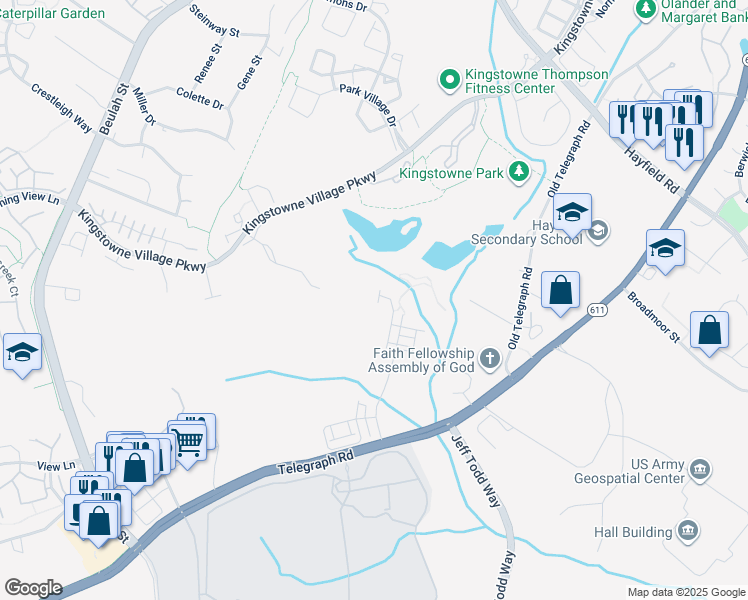 map of restaurants, bars, coffee shops, grocery stores, and more near 7760 Belvale Drive in Kingstowne