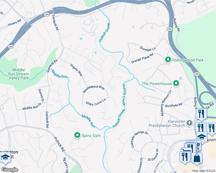 map of restaurants, bars, coffee shops, grocery stores, and more near 8119 Ridge Creek Way in Springfield