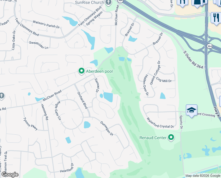map of restaurants, bars, coffee shops, grocery stores, and more near 43 Tournament Tee Drive in O'Fallon