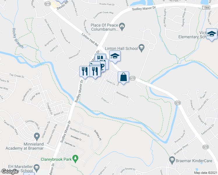map of restaurants, bars, coffee shops, grocery stores, and more near 9528 TARVIE Circle in Bristow