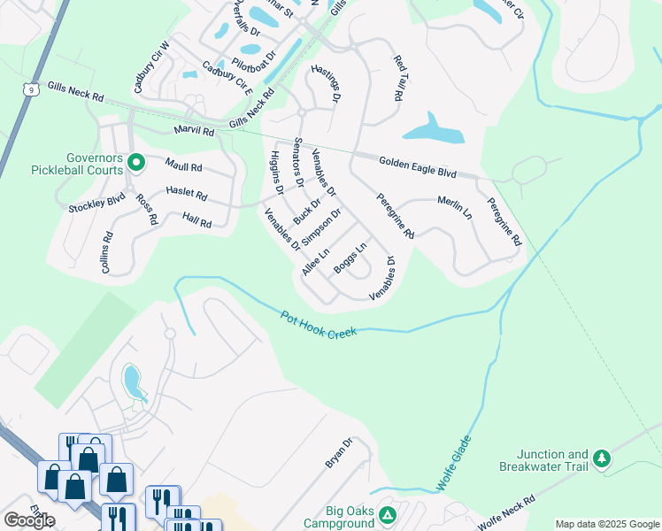 map of restaurants, bars, coffee shops, grocery stores, and more near 13488 Boggs Lane in Lewes