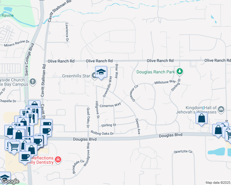 map of restaurants, bars, coffee shops, grocery stores, and more near 8207 Briar Way in Granite Bay