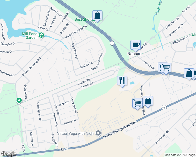 map of restaurants, bars, coffee shops, grocery stores, and more near 31773 Janice Road in Lewes