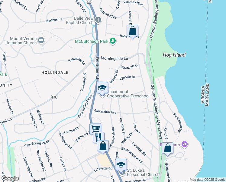 map of restaurants, bars, coffee shops, grocery stores, and more near 1201 Essex Manor Court in Alexandria