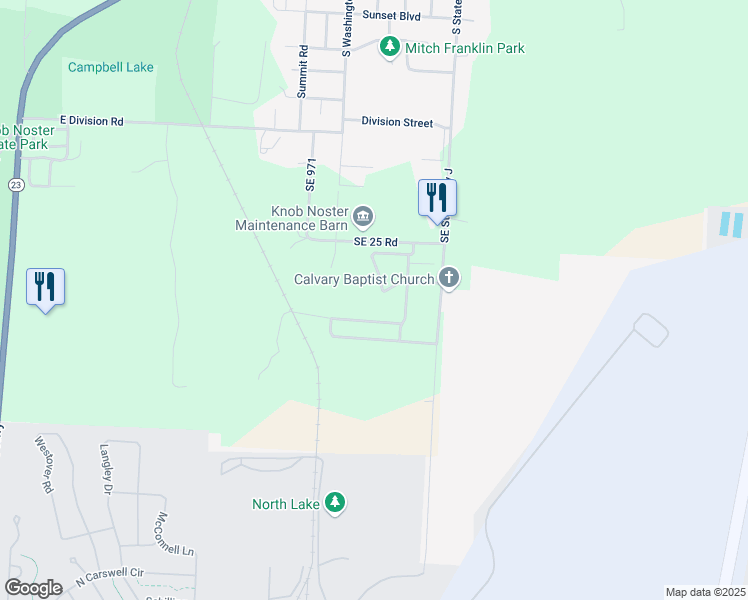 map of restaurants, bars, coffee shops, grocery stores, and more near 941 Southeast 25 Road in Knob Noster