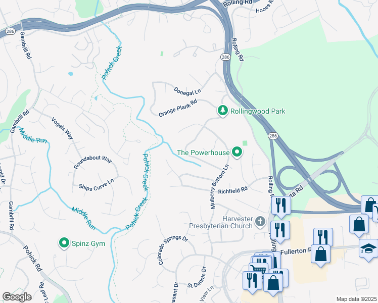 map of restaurants, bars, coffee shops, grocery stores, and more near 7619 Chancellor Way in Springfield