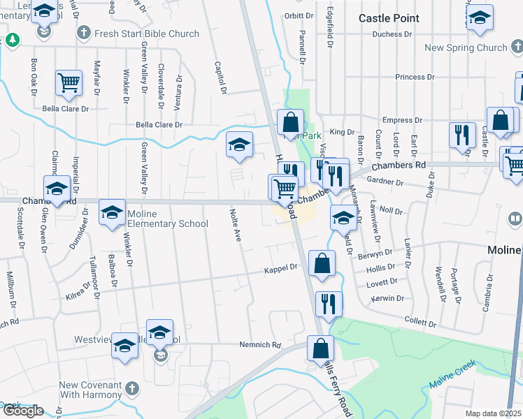 map of restaurants, bars, coffee shops, grocery stores, and more near 9928 Hobbits Glen Court in Saint Louis