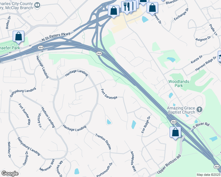 map of restaurants, bars, coffee shops, grocery stores, and more near 144 Heritage Station in Saint Charles