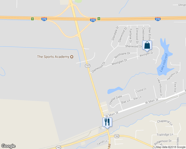 map of restaurants, bars, coffee shops, grocery stores, and more near 3506 South State Route 157 in Edwardsville