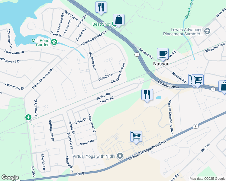 map of restaurants, bars, coffee shops, grocery stores, and more near 31735 Janice Road in Lewes