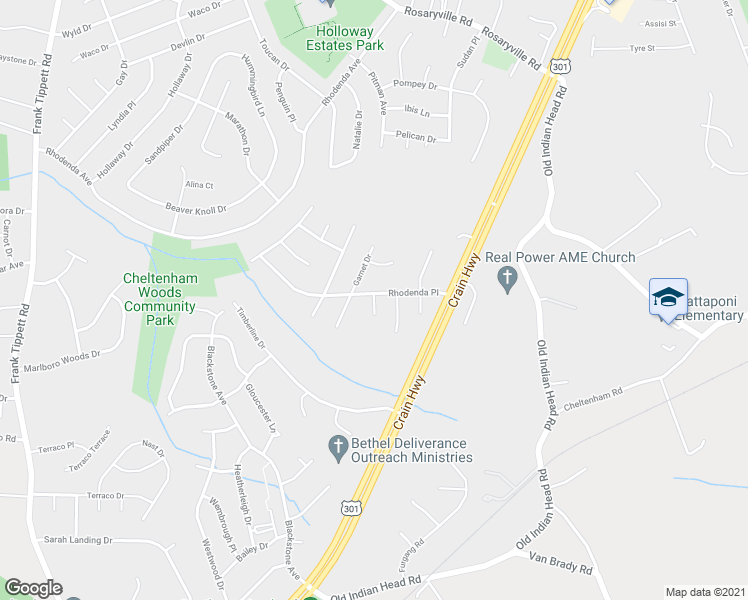 map of restaurants, bars, coffee shops, grocery stores, and more near 10239 Prince Charles Court in Upper Marlboro
