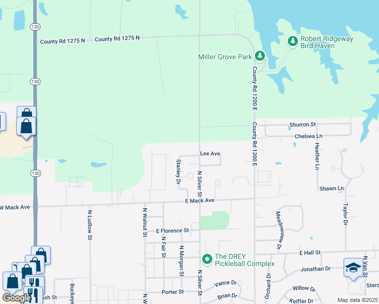 map of restaurants, bars, coffee shops, grocery stores, and more near 1701 North Silver Street in Olney