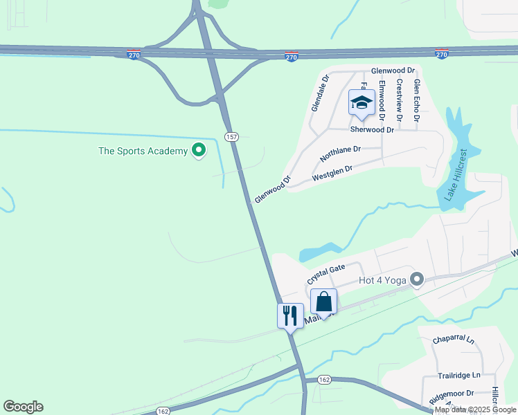 map of restaurants, bars, coffee shops, grocery stores, and more near 3506 South State Route 157 in Edwardsville