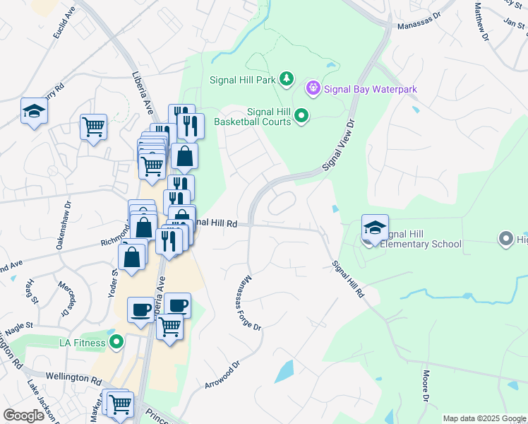 map of restaurants, bars, coffee shops, grocery stores, and more near 9520 Kimbleton Hall Loop in Manassas