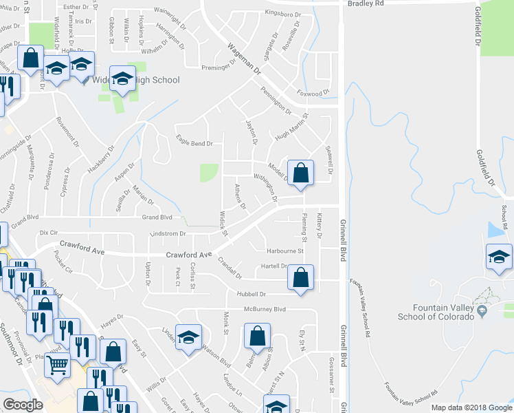 map of restaurants, bars, coffee shops, grocery stores, and more near 410 Garwood Court in Colorado Springs