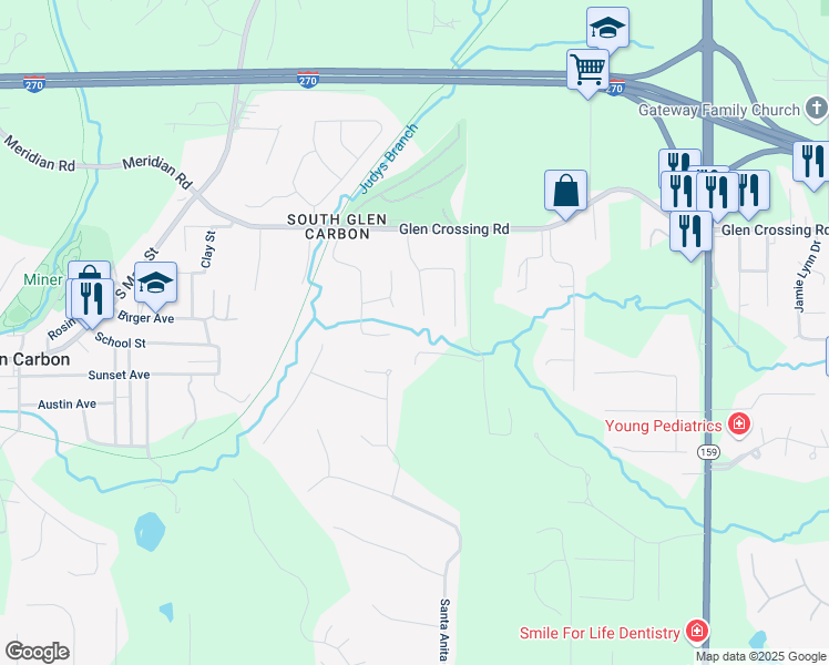 map of restaurants, bars, coffee shops, grocery stores, and more near 205 Nicole Court in Glen Carbon