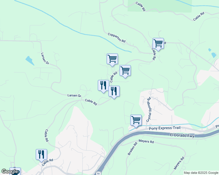 map of restaurants, bars, coffee shops, grocery stores, and more near 2280 Cable Road in Camino