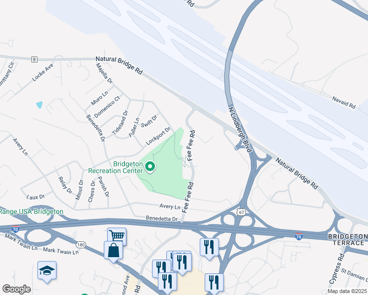 map of restaurants, bars, coffee shops, grocery stores, and more near 4315 Fee Fee Rd in Bridgeton