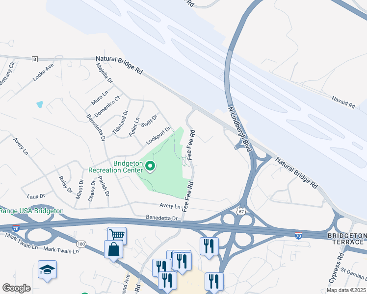 map of restaurants, bars, coffee shops, grocery stores, and more near 4315 Fee Fee Road in Bridgeton