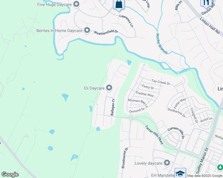 map of restaurants, bars, coffee shops, grocery stores, and more near 9617 Laurencekirk Place in Bristow