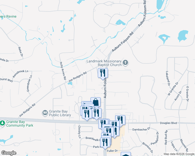 map of restaurants, bars, coffee shops, grocery stores, and more near 8195 Vargas Lane in Granite Bay