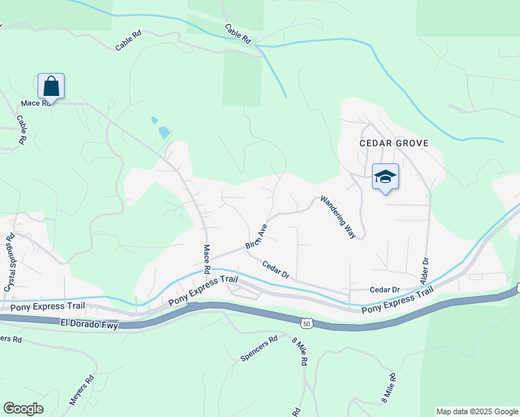 map of restaurants, bars, coffee shops, grocery stores, and more near 2830 Birch Avenue in Camino