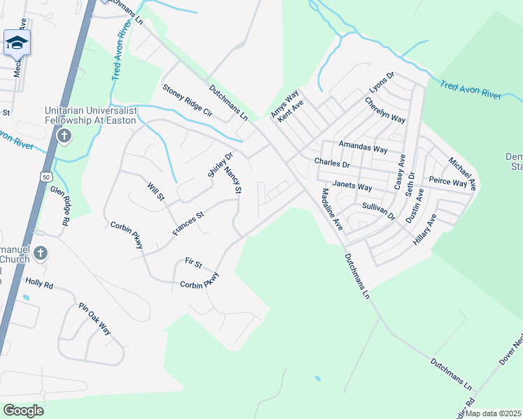 map of restaurants, bars, coffee shops, grocery stores, and more near 502 Betty Road in Easton
