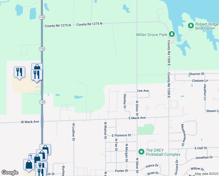 map of restaurants, bars, coffee shops, grocery stores, and more near 1898 Mary Lane in Olney