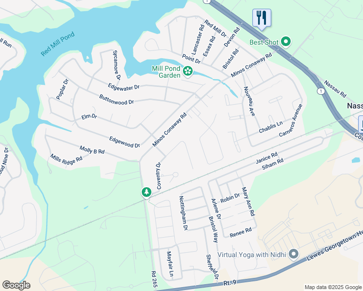map of restaurants, bars, coffee shops, grocery stores, and more near 31381 Coventry Drive in Lewes