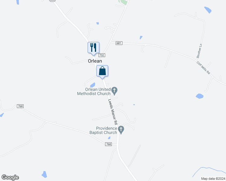 map of restaurants, bars, coffee shops, grocery stores, and more near 7021 Leeds Manor Road in Marshall