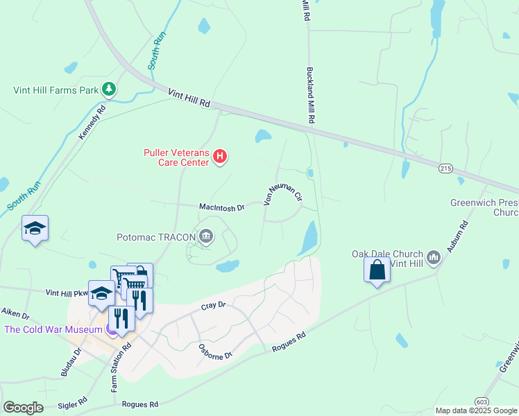map of restaurants, bars, coffee shops, grocery stores, and more near 4021 Von Neuman Circle in Warrenton
