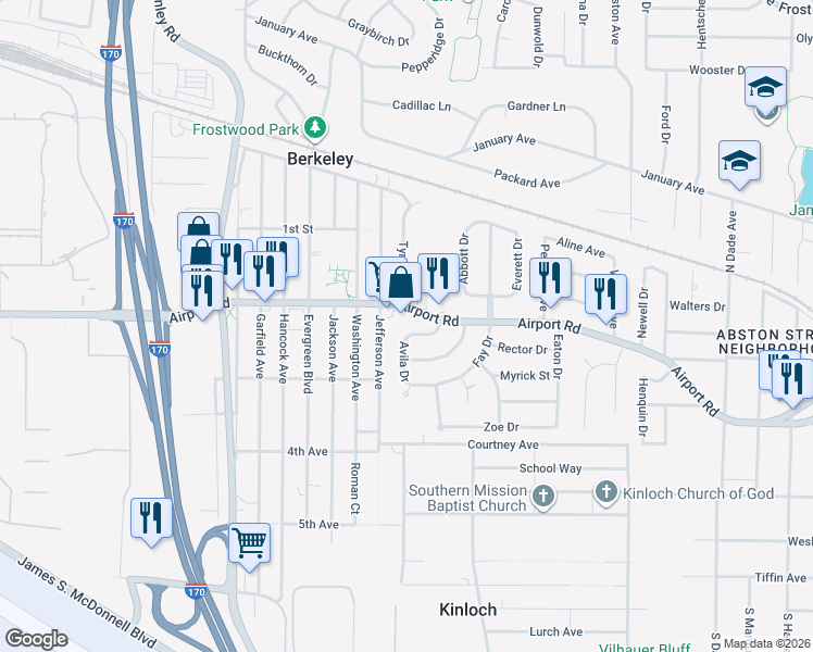 map of restaurants, bars, coffee shops, grocery stores, and more near 6156 Jefferson Avenue in Berkeley
