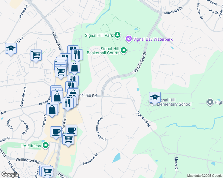 map of restaurants, bars, coffee shops, grocery stores, and more near 9515 Kimbleton Hall Loop in Manassas