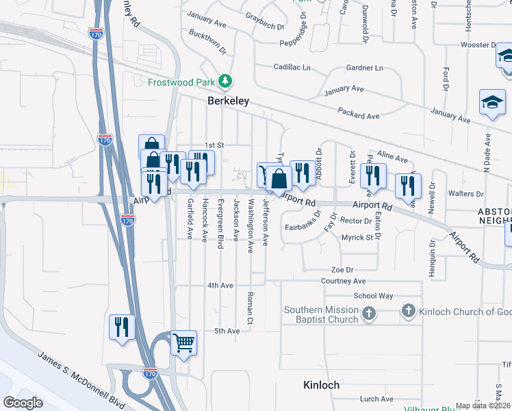 map of restaurants, bars, coffee shops, grocery stores, and more near 6149 Washington Avenue in Berkeley