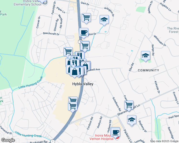 map of restaurants, bars, coffee shops, grocery stores, and more near 2905 Boswell Avenue in Alexandria